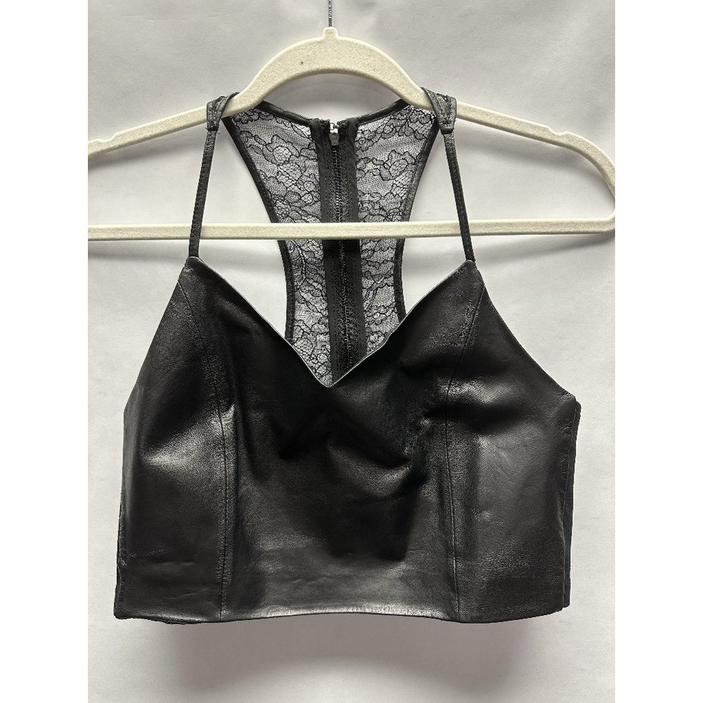 Alice + Olivia Black Lamb Leather Crop Top [Altered Straps]